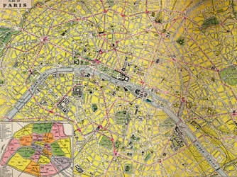 Plan von Paris - Zentrales Viertel der Stadt des Lichts, ca. 1930er Jahre