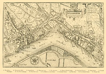 Plan von Westminster. Aus Nordens Vermessung, aufgenommen in der Regierungszeit von Königin Elisabeth, 1593, 1881