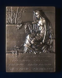 Plakette zur Erinnerung an den Tod von Henri Poincaré, französischer Mathematiker, 1912