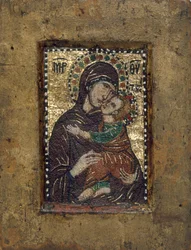 Tragbare Ikone mit der Jungfrau Eleousa, byzantinisch, frühes 14. Jahrhundert
