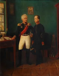 Porträt von General Fyodor Grigoryevich Friedrich August Goldgeuer 1771-1848 mit Sohn Mikhail