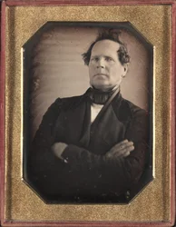 Porträt eines Mannes, der sich von der Kamera weglehnt, späte 1840er Jahre