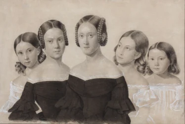 Porträt der Schwestern Yelisaveta, Maria, Praskovya, Alexandra und Anna Dyakov, Ende der 1830er Jahre