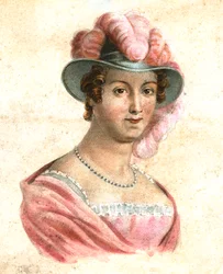 Porträt einer Frau mit Federhut, ca. 1750-1850