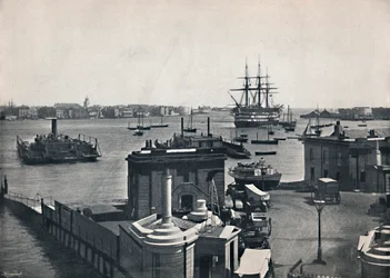 Portsmouth - Gesamtansicht des Hafens, zeigt Nelsons Kriegsschiff, die Victory, 1895