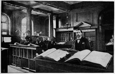 Öffentlicher Suchraum im Nachlassregister, Somerset House, London, ca. 1901