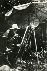 Renoir malt im Freien, um 1910er Jahre
