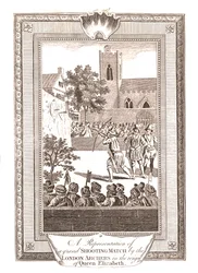 Darstellungen des Schießwettbewerbs der Londoner Bogenschützen zur Zeit von Königin Elisabeth, 1793