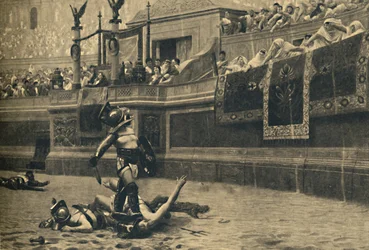 Rom - Kolosseum - Daumen runter in einem Gladiatorenkampf, 1910