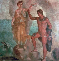 Römische Wandmalerei aus dem Haus der Dioskuren in Pompeji