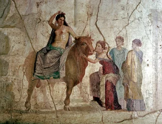 Römische Wandmalerei von der Entführung der Europa, Haus des Jason, Pompeji, Italien