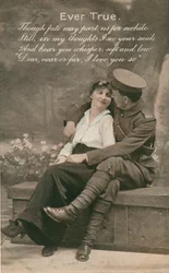 Romantische Postkarte mit einem Soldaten und seiner Geliebten, ca. 1914-18