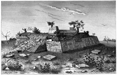 Ruinen der Pyramidenstufen von Xochicalco, Mexiko, 1901