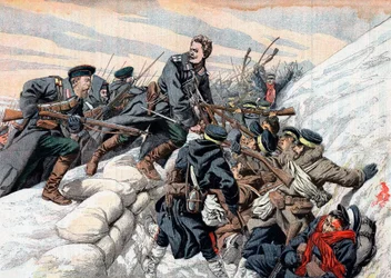 Russischer Angriff auf die japanischen Schützengräben, Russisch-Japanischer Krieg, 1904-5