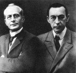 Russischer Dirigent Alexander Siloti und Komponist Sergei Rachmaninow, frühes 20. Jahrhundert
