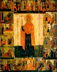 Heilige Paraskeva Pyatnitsa mit Szenen aus ihrem Leben, 15. Jahrhundert