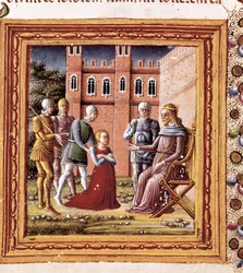 Sara wird dem Pharao vorgestellt, Miniatur gemalt von Marco Giovanni Dell