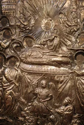 Skulpturdetail in der griechischen Kirche Saint Mary of the Mongols, Istanbul, Türkei