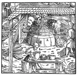 Trennung von Blei von Silber oder Gold in einem Kupellationsofen, 1556
