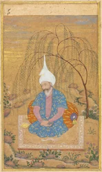 Schah Tahmasp I 1514-1576 sitzt in einer Landschaft, ca. 1575