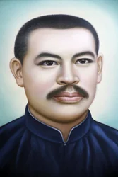 Laden, der religiöse christliche Artikel verkauft. Pater Francois Xavier Truong Buu Diep. Porträt. Ho Chi Minh Stadt. Vietnam
