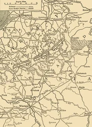 Skizzenkarte zur Veranschaulichung des deutschen Angriffs nördlich von Warschau im Februar 1915, um 1920