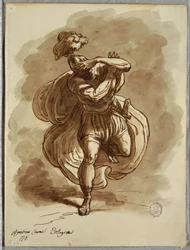 Skizzenbuch-Folio, Blinder Soldat, Detail aus der Bekehrung des heiligen Paulus, Studie nach Agostino Carracci
