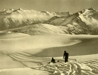 Skifahren auf dem Gerlos-Plateau, Österreich, um 1935