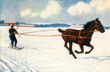 Skijöring in Schweden, um 1928