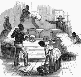 Sklavenarbeit auf einer Baumwollplantage in den Südstaaten Amerikas, 1860