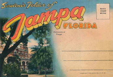Souvenir-Mappe von Tampa, Florida - Universität von Tampa, um 1940er Jahre