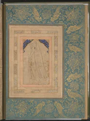 Stehender Jüngling in einem Umhang, Folio aus dem Bellini-Album, spätes 16. Jahrhundert