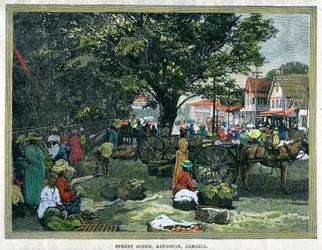 Straßenszene, Kingston, Jamaika, ca. 1880
