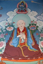 Tempel der Tausend Buddhas, Dashang Kagyu Ling Gemeinde, Gemälde eines betenden Mönchs, La Boulaye, Frankreich