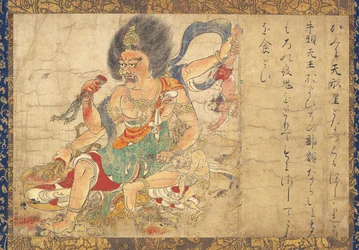 Tenkeisei, Gott der himmlischen Bestrafung Teil des Sets von fünf Hängerollen Ausrottung des Bösen, 12. Jahrhundert