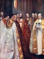Der Erzbischof von Canterbury und York und andere Prälaten, die Krönung