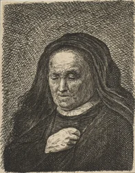 Die Mutter des Künstlers mit der Hand auf der Brust