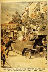 Die Ermordung des österreichischen Erzherzogs Franz Ferdinand und seiner Frau, Herzogin Sophie, durch Gavrilo Princip
