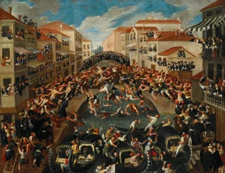 Die Battaglia dei Pugni auf der Brücke von San Barnaba, Venedig