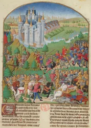 Die Schlacht von Auray am 29. September 1364, Miniatur aus Compillation..., ca. 1480