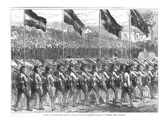 The Black Watch 42nd Highlanders marschieren zum Governors Green, Portsmouth, 1874