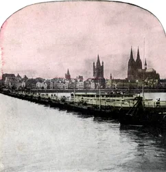 Die Bootsbrücke über den Rhein, Köln, Deutschland, frühes 20. Jahrhundert