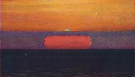 Der grüne Blitz bei Sonnenuntergang, seltenste prismatische Farbe, die von der Atmosphäre gebrochen wird, ca. 1935