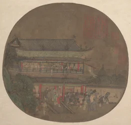 Der unsterbliche Lü Dongbin erscheint über dem Yueyang-Pavillon, spätes 13. bis frühes 14. Jahrhundert