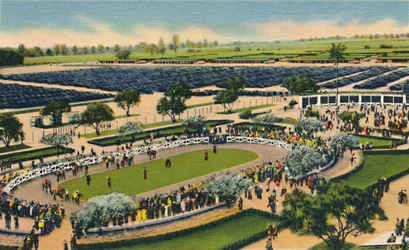 Der Paddock in Santa Anita, Los Angeles Turf Club, Arcadia, Kalifornien, 1930er Jahre