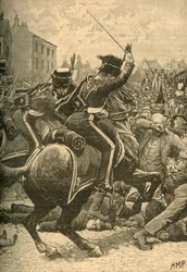 Das Peterloo-Massaker: Husaren greifen das Volk an, Manchester, 1819, um 1890
