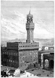 Die Piazza della Signoria, Palazzo Vecchio, Florenz, Italien, 1882