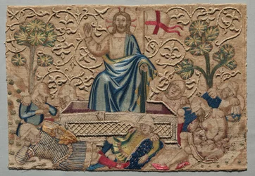 Die Auferstehung (Detail) von einem bestickten Altarfrontal, 1375-1400