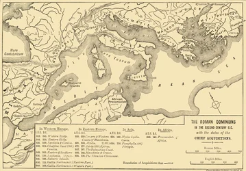 Die römischen Herrschaftsgebiete im zweiten Jahrhundert v. Chr. mit den Daten der wichtigsten Erwerbungen, 1890