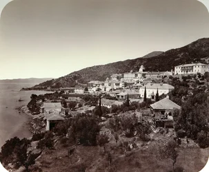 Das Rossikon St. Panteleimon Kloster auf dem Berg Athos, Griechenland, 1860er Jahre